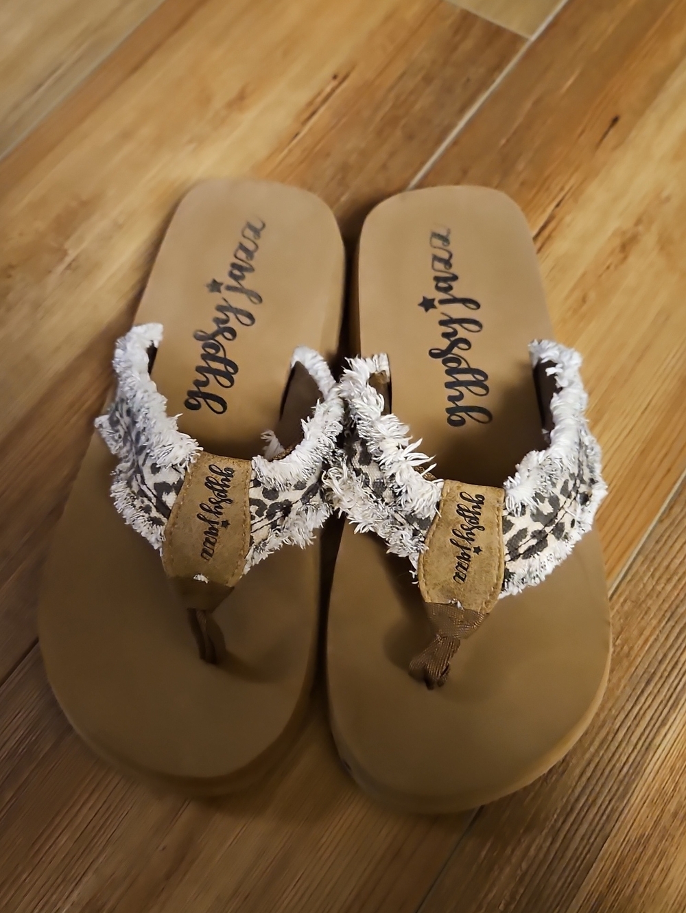 Gypsy Jazz Brown and White Fringe Thong Sandals
